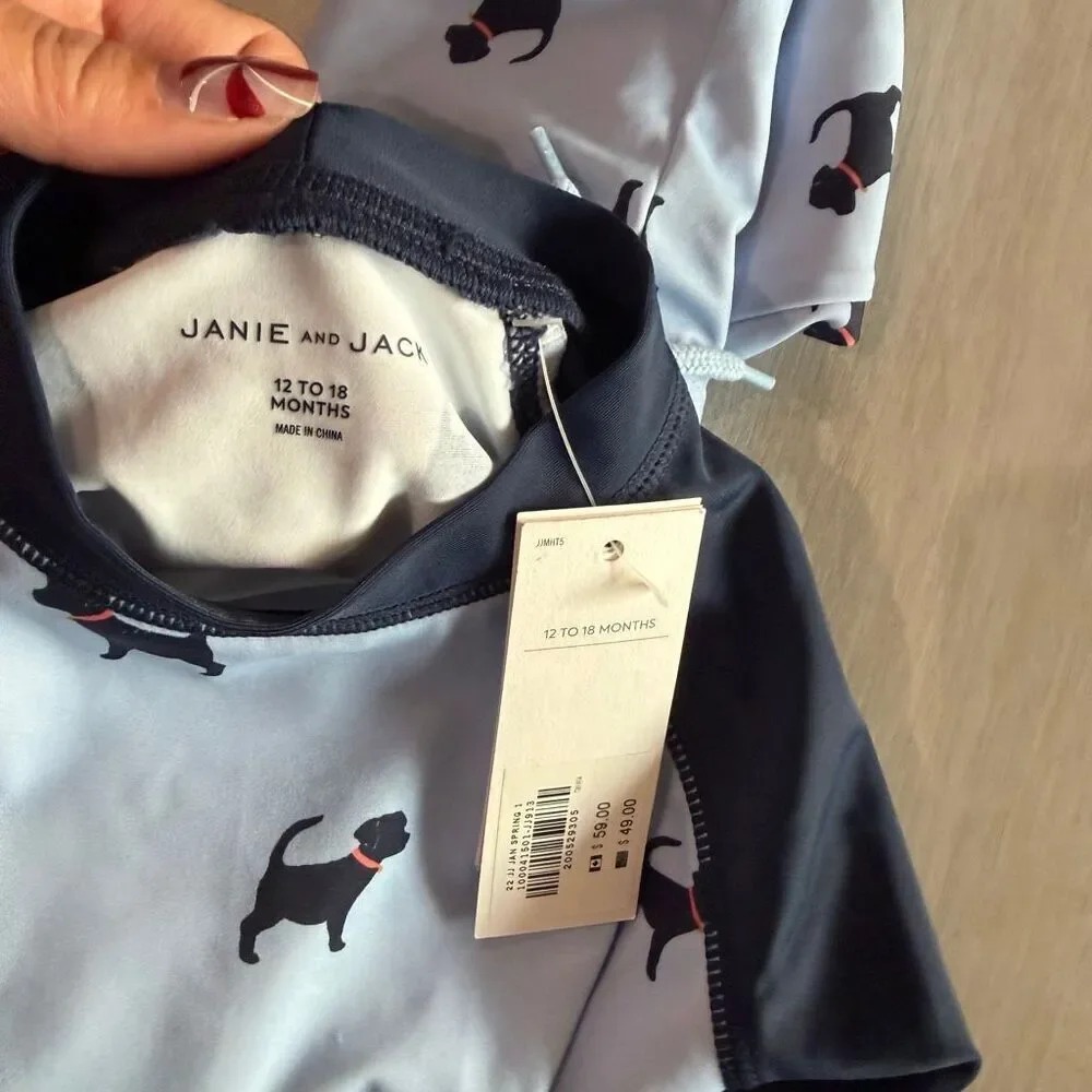 Janie and Jack Purple Sunset Dog Print Baby Dog Rash Guard Set size 12 to 18 mon